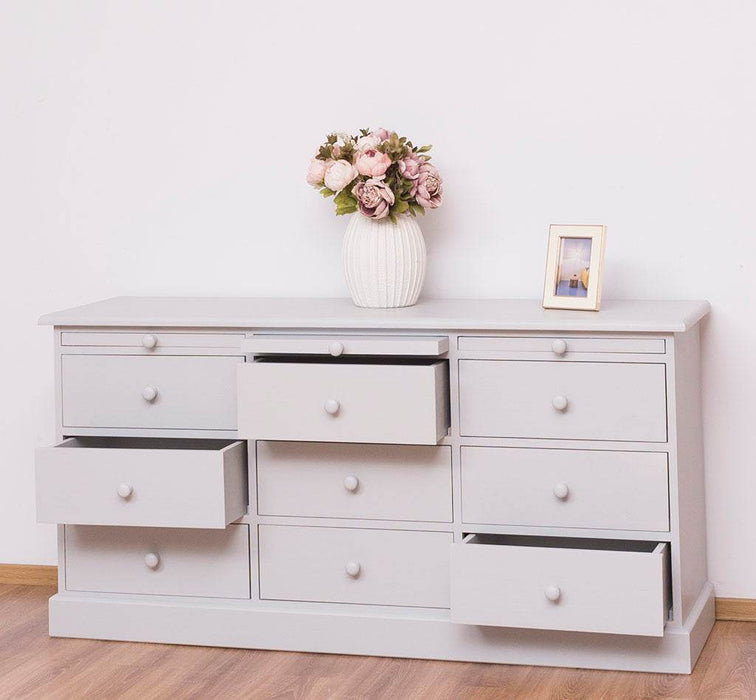 Große Landhauskommode mit neun Schubladen - Sideboard in verschiedenen Farben - Vintage Gelb
