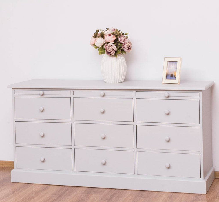 Große Landhauskommode mit neun Schubladen - Sideboard in verschiedenen Farben - Vintage Gelb