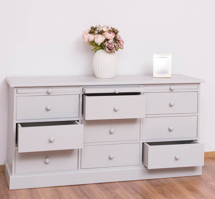 Große Landhauskommode mit neun Schubladen - Sideboard in verschiedenen Farben - Vintage Gelb