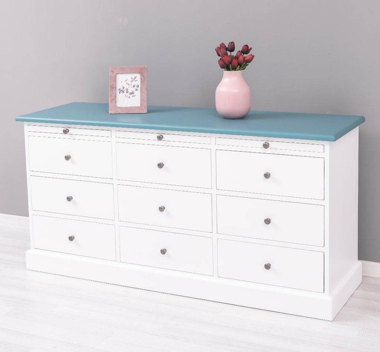 Große Landhauskommode mit neun Schubladen - Sideboard in verschiedenen Farben - Vintage Gelb
