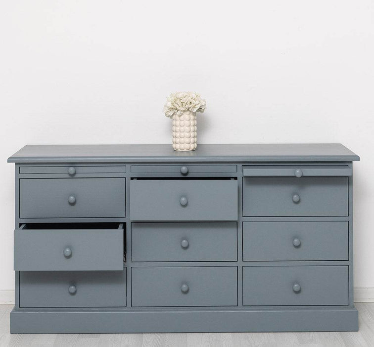 Große Landhauskommode mit neun Schubladen - Sideboard in verschiedenen Farben - Blaugrau