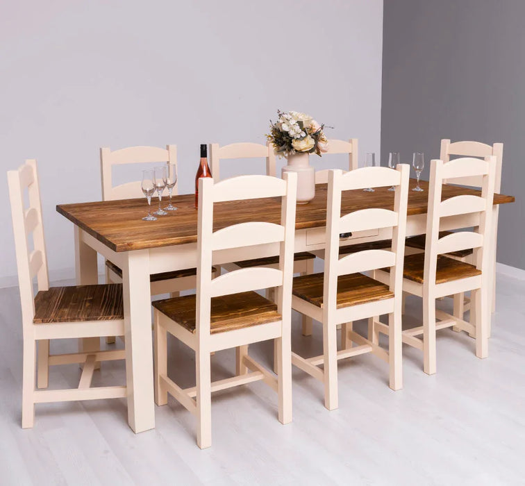 Große Tischgruppe | Esstisch mit Schublade aus Massivholz mit 8 Stühlen - Sitzgruppe | Essgruppe
