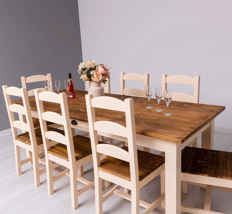 Große Tischgruppe | Esstisch mit Schublade aus Massivholz mit 8 Stühlen - Sitzgruppe | Essgruppe