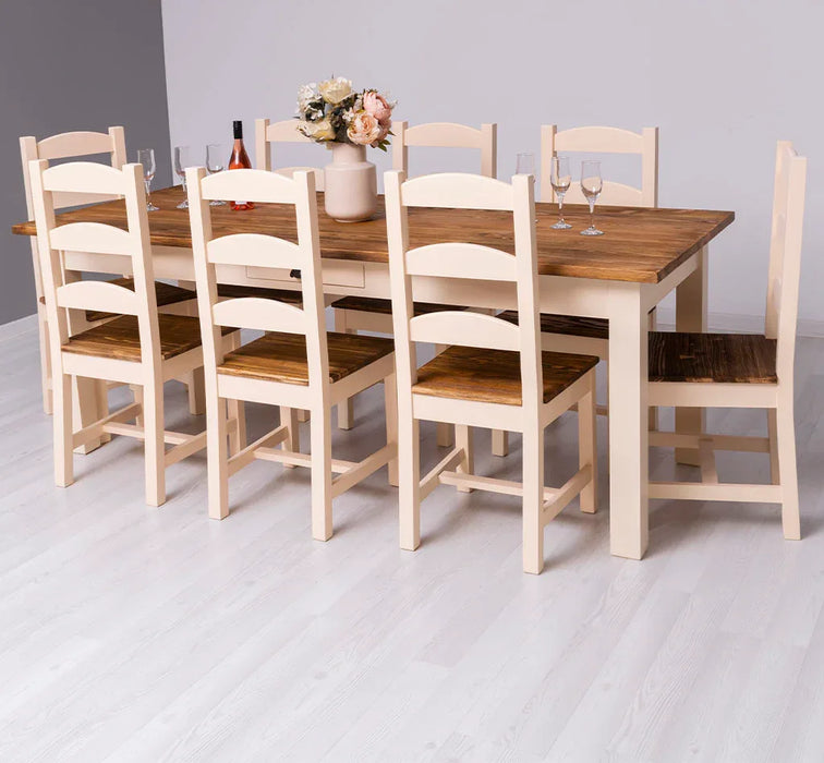Große Tischgruppe | Esstisch mit Schublade aus Massivholz mit 8 Stühlen - Sitzgruppe | Essgruppe