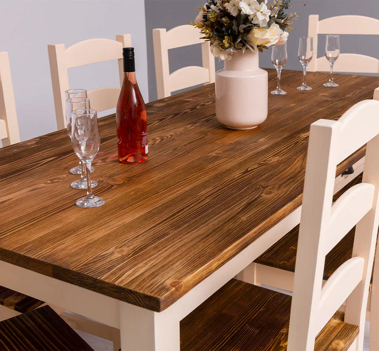 Große Tischgruppe | Esstisch mit Schublade aus Massivholz mit 8 Stühlen - Sitzgruppe | Essgruppe