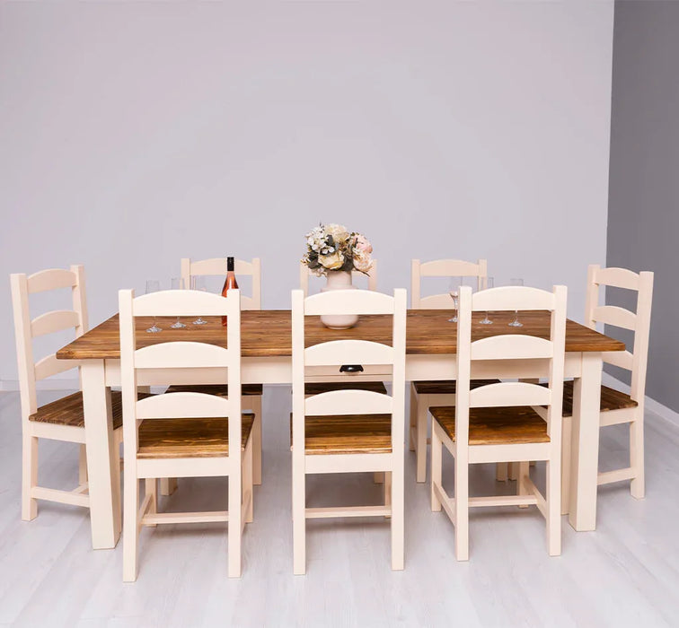 Große Tischgruppe | Esstisch mit Schublade aus Massivholz mit 8 Stühlen - Sitzgruppe | Essgruppe