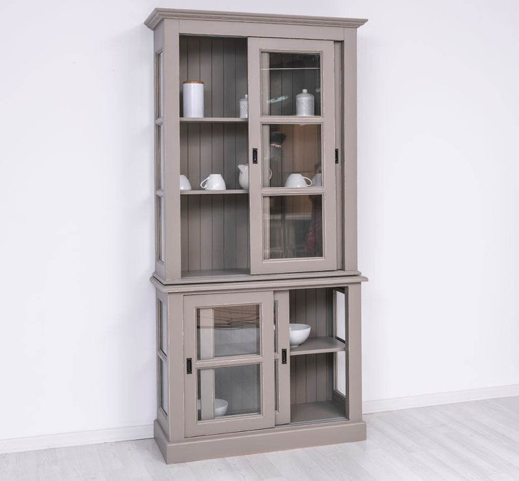 Große Vitrine aus Massivholz - 2 teilig | Geschirrschrank mit 2 Schiebetüren -