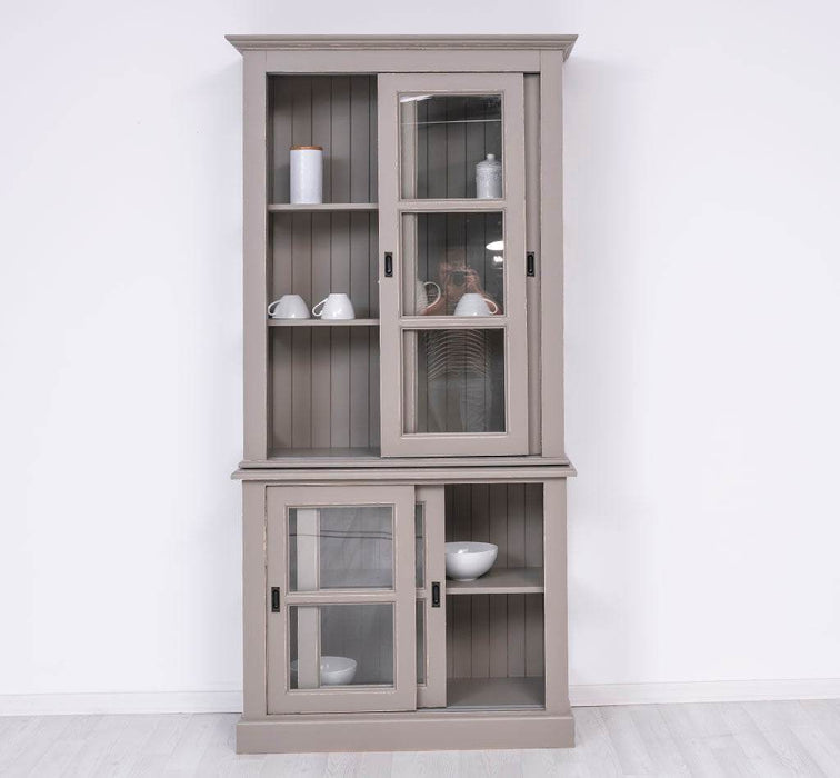 Große Vitrine aus Massivholz - 2 teilig | Geschirrschrank mit 2 Schiebetüren -