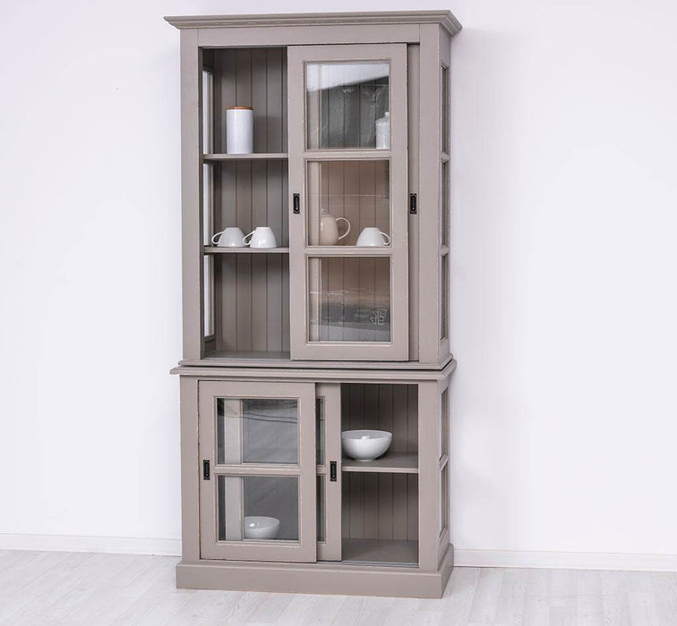 Große Vitrine aus Massivholz - 2 teilig | Geschirrschrank mit 2 Schiebetüren -