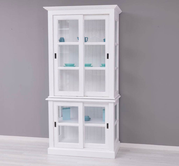 Große Vitrine aus Massivholz - 2 teilig | Geschirrschrank mit 2 Schiebetüren -