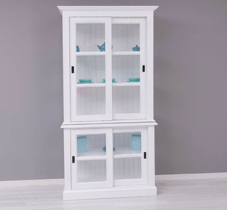 Große Vitrine aus Massivholz - 2 teilig | Geschirrschrank mit 2 Schiebetüren -