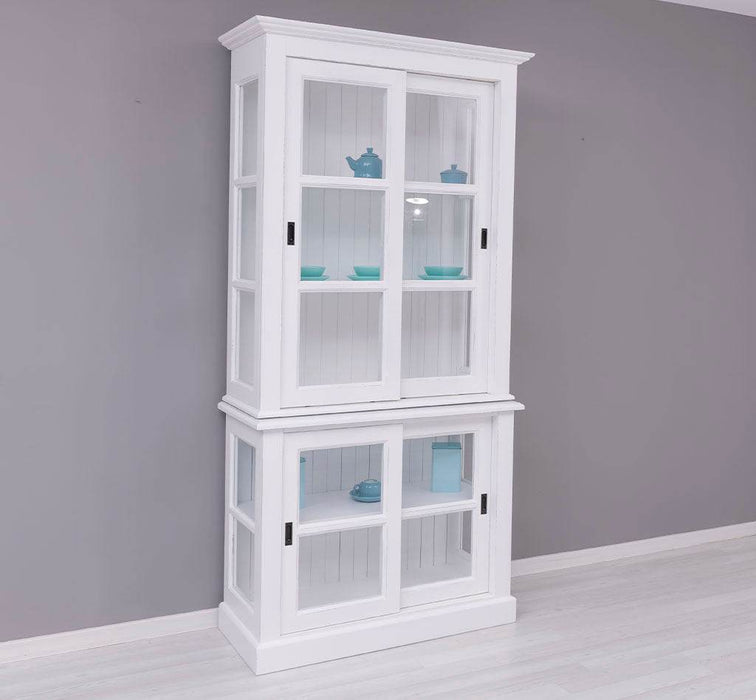 Große Vitrine aus Massivholz - 2 teilig | Geschirrschrank mit 2 Schiebetüren -