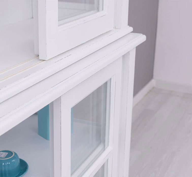 Große Vitrine aus Massivholz - 2 teilig | Geschirrschrank mit 2 Schiebetüren -