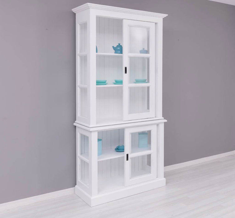 Große Vitrine aus Massivholz - 2 teilig | Geschirrschrank mit 2 Schiebetüren -