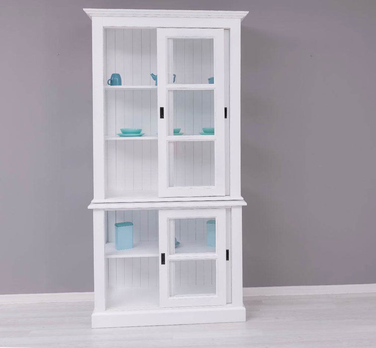 Große Vitrine aus Massivholz - 2 teilig | Geschirrschrank mit 2 Schiebetüren -