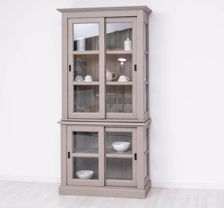 Große Vitrine aus Massivholz - 2 teilig | Geschirrschrank mit 2 Schiebetüren -