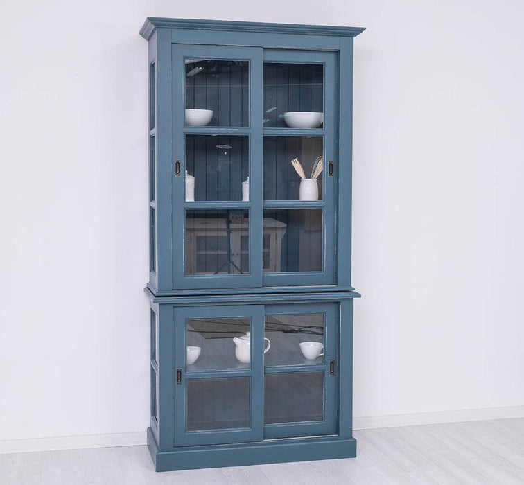 Große Vitrine aus Massivholz - 2 teilig | Geschirrschrank mit 2 Schiebetüren -