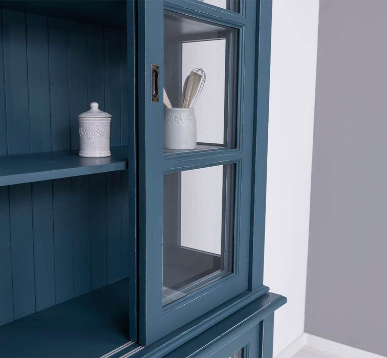 Große Vitrine aus Massivholz - 2 teilig | Geschirrschrank mit 2 Schiebetüren -