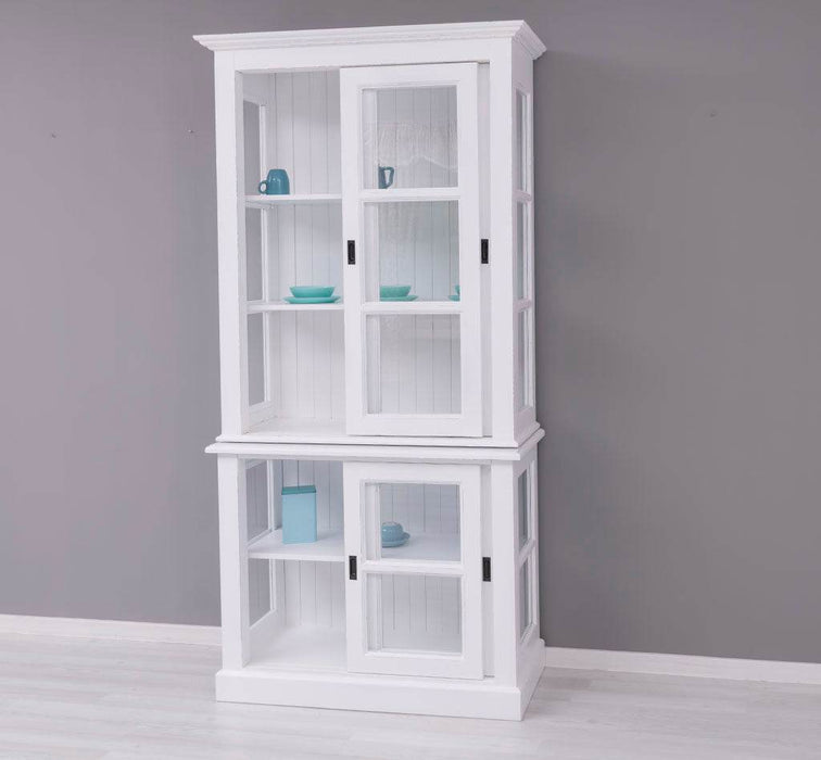 Große Vitrine aus Massivholz - 2 teilig | Geschirrschrank mit 2 Schiebetüren -