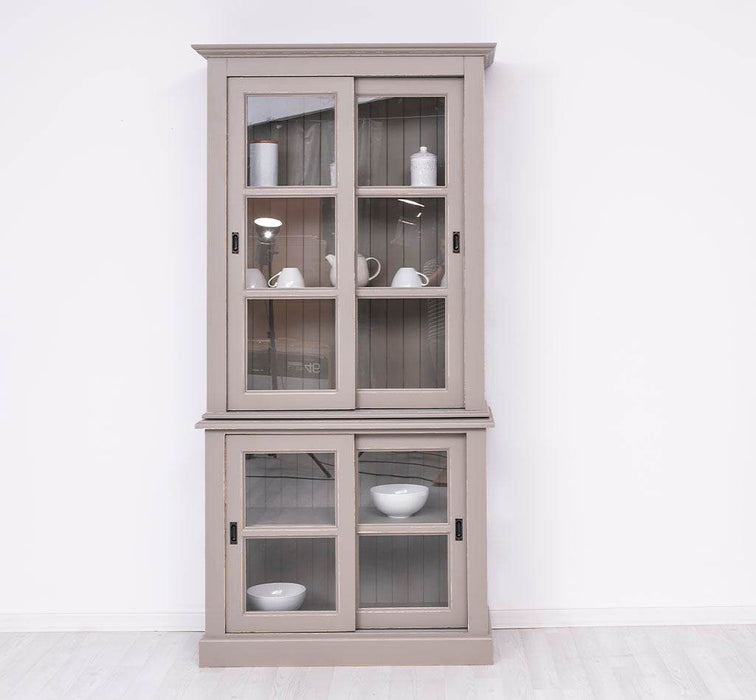 Große Vitrine aus Massivholz - 2 teilig | Geschirrschrank mit 2 Schiebetüren -