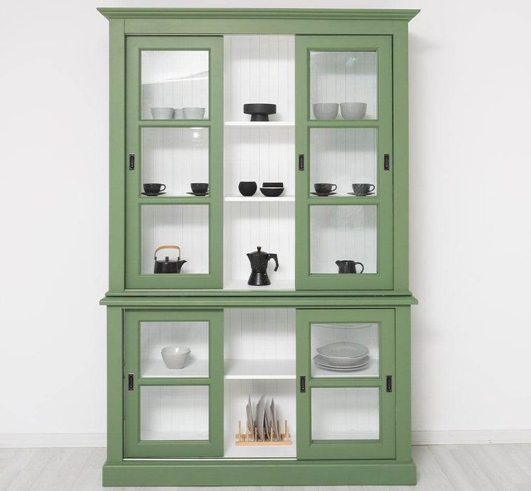 Große Vitrine aus Massivholz | 2- teiliger Geschirrschrank mit 3 Schiebetüren -