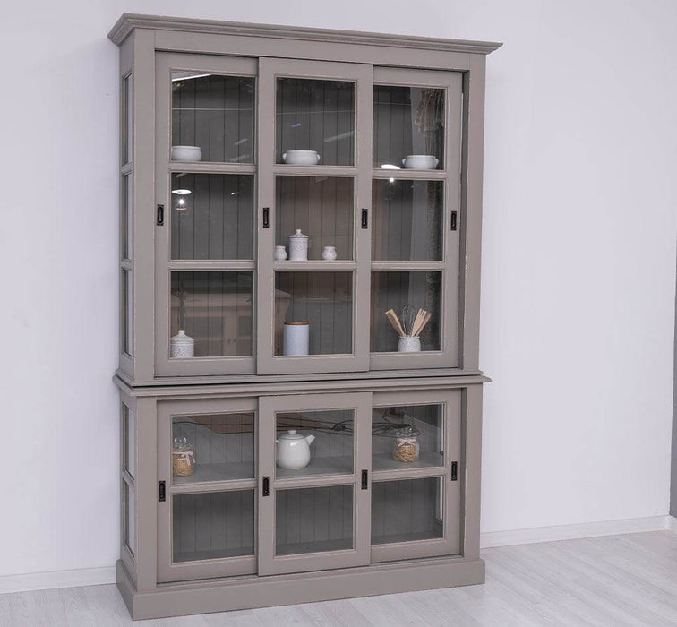 Große Vitrine aus Massivholz | 2- teiliger Geschirrschrank mit 3 Schiebetüren -