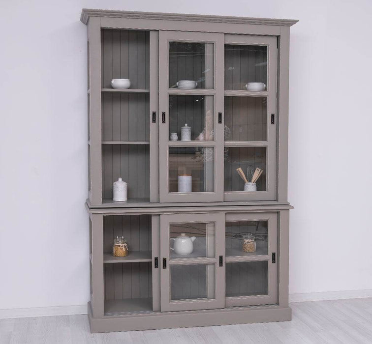 Große Vitrine aus Massivholz | 2- teiliger Geschirrschrank mit 3 Schiebetüren -