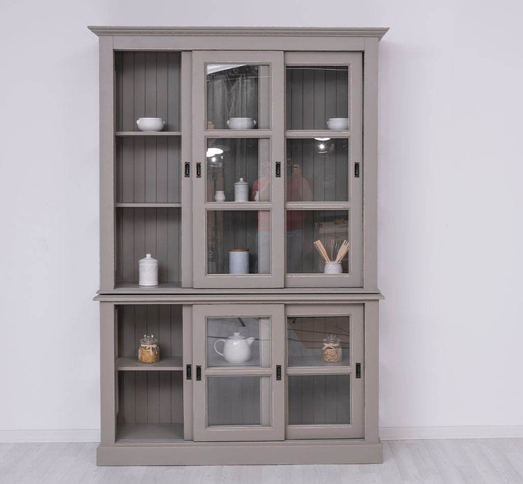 Große Vitrine aus Massivholz | 2- teiliger Geschirrschrank mit 3 Schiebetüren -
