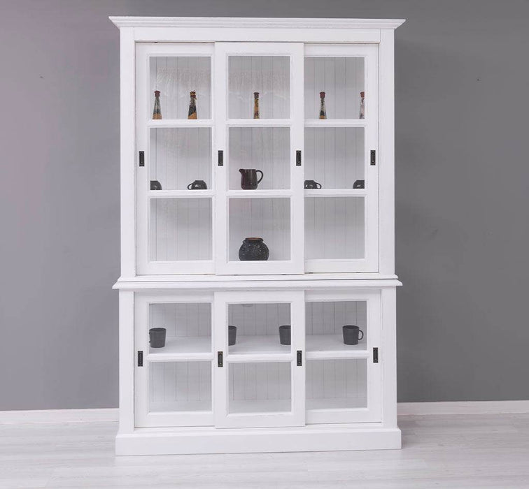 Große Vitrine aus Massivholz | 2- teiliger Geschirrschrank mit 3 Schiebetüren -