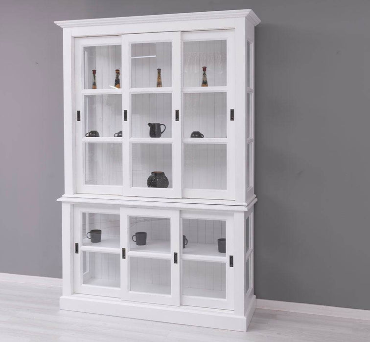 Große Vitrine aus Massivholz | 2- teiliger Geschirrschrank mit 3 Schiebetüren -