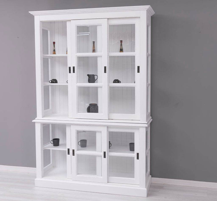 Große Vitrine aus Massivholz | 2- teiliger Geschirrschrank mit 3 Schiebetüren -