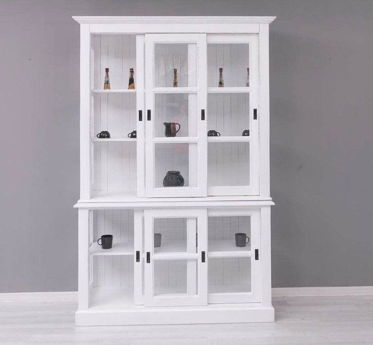 Große Vitrine aus Massivholz | 2- teiliger Geschirrschrank mit 3 Schiebetüren -