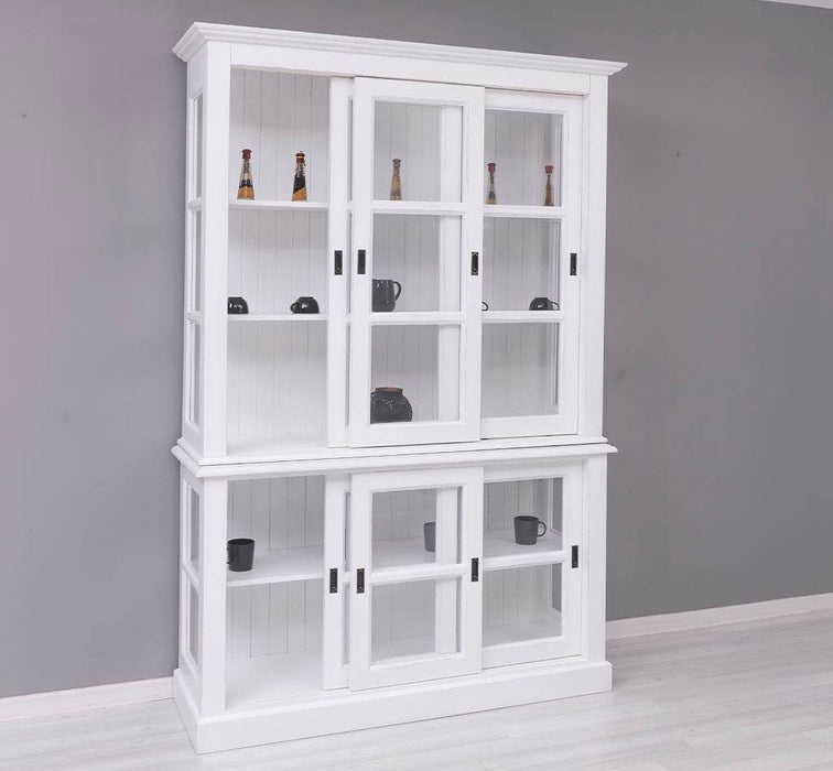 Große Vitrine aus Massivholz | 2- teiliger Geschirrschrank mit 3 Schiebetüren -