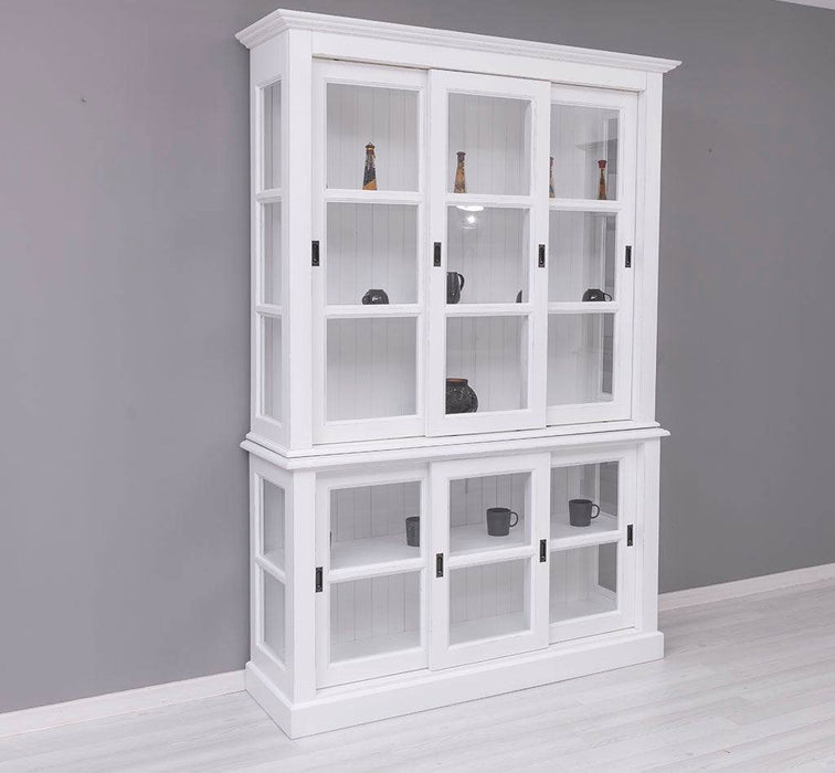 Große Vitrine aus Massivholz | 2- teiliger Geschirrschrank mit 3 Schiebetüren -