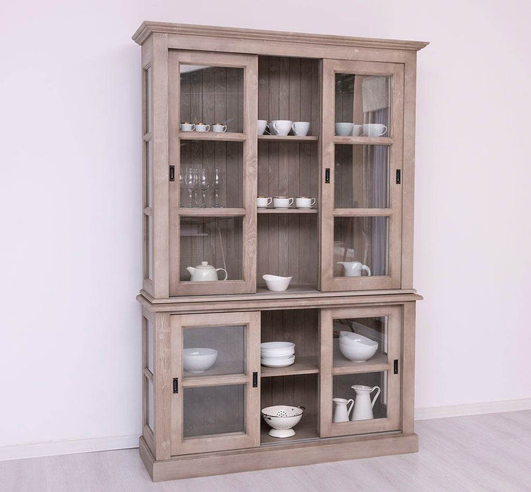 Große Vitrine aus Massivholz | 2- teiliger Geschirrschrank mit 3 Schiebetüren -
