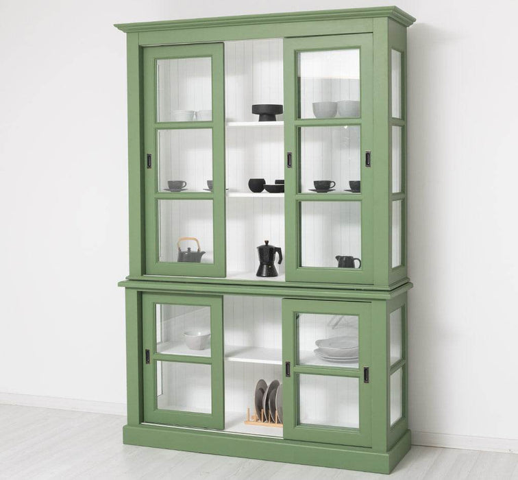 Große Vitrine aus Massivholz | 2- teiliger Geschirrschrank mit 3 Schiebetüren -