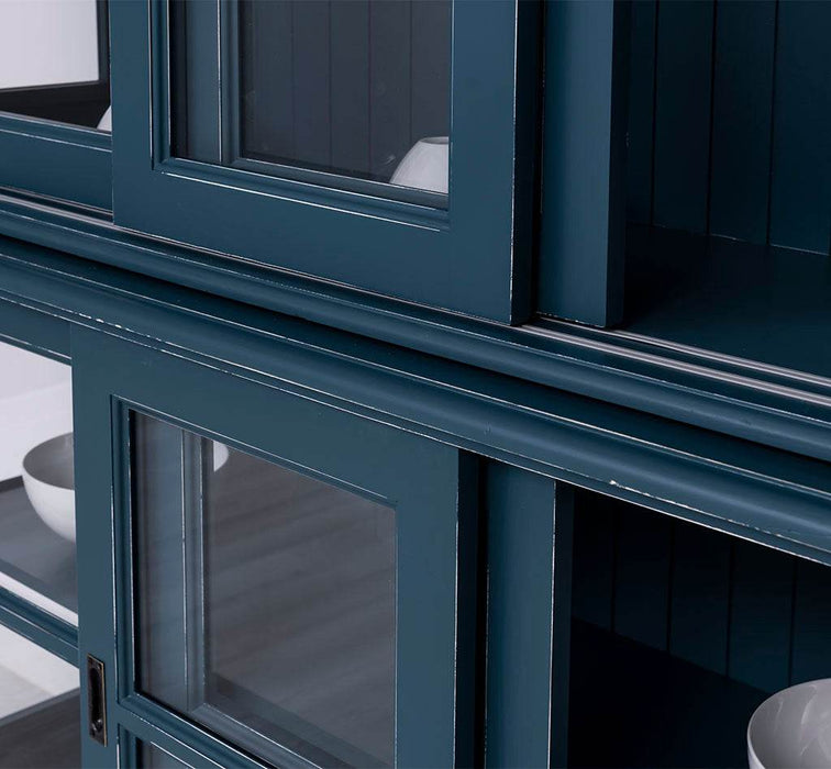 Große Vitrine aus Massivholz | 2- teiliger Geschirrschrank mit 3 Schiebetüren -