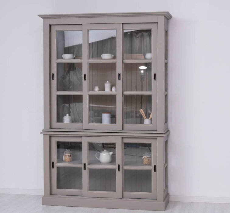 Große Vitrine aus Massivholz | 2- teiliger Geschirrschrank mit 3 Schiebetüren -