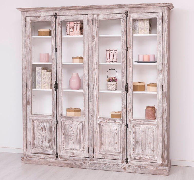 Großer Bücherschrank aus Massivholz mit externem Verschlusssystem | Vitrine | 4-türig