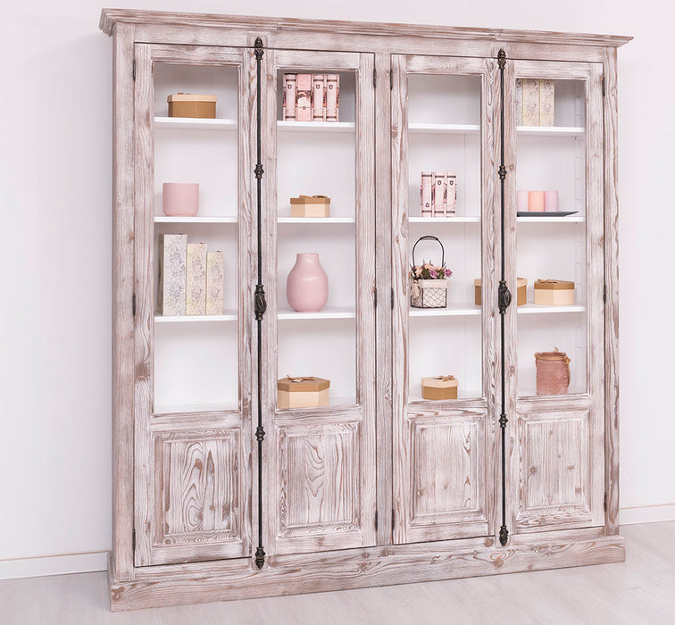 Großer Bücherschrank aus Massivholz mit externem Verschlusssystem | Vitrine | 4-türig