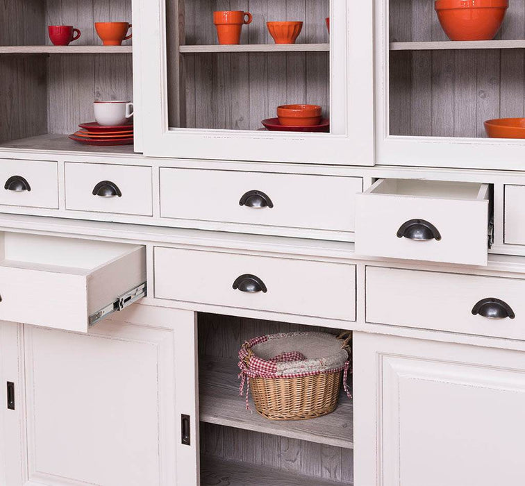 Großer Buffetschrank mit sechs Schiebetüren | Vitrine | 2-teilig | 8 Schubladen -