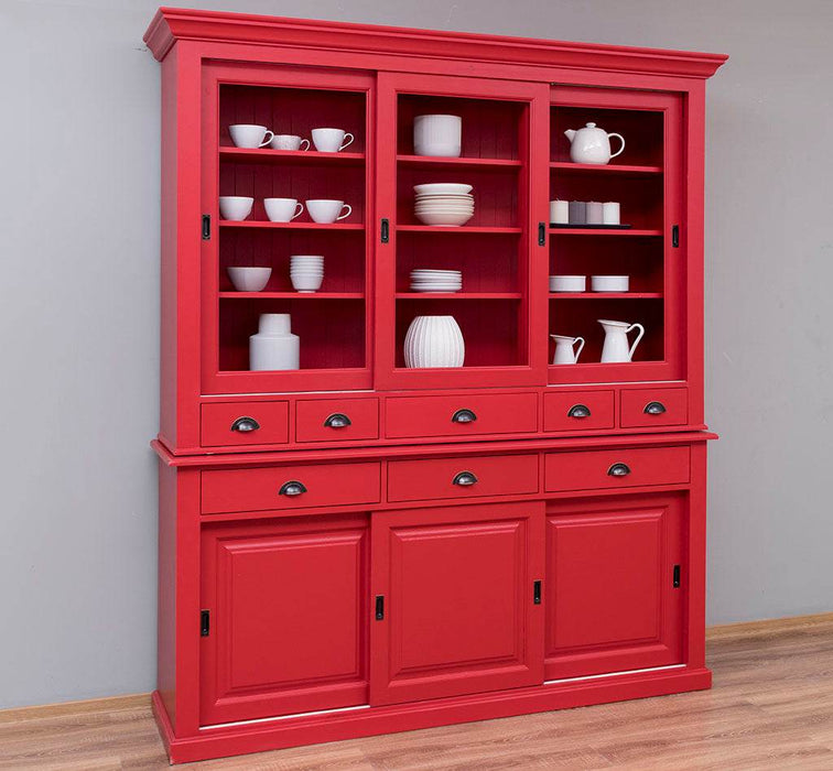 Großer Buffetschrank mit sechs Schiebetüren | Vitrine | 2-teilig | 8 Schubladen -