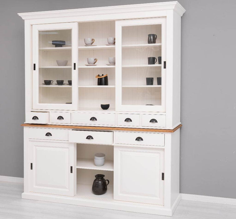 Großer Buffetschrank mit sechs Schiebetüren | Vitrine | 2-teilig | 8 Schubladen -