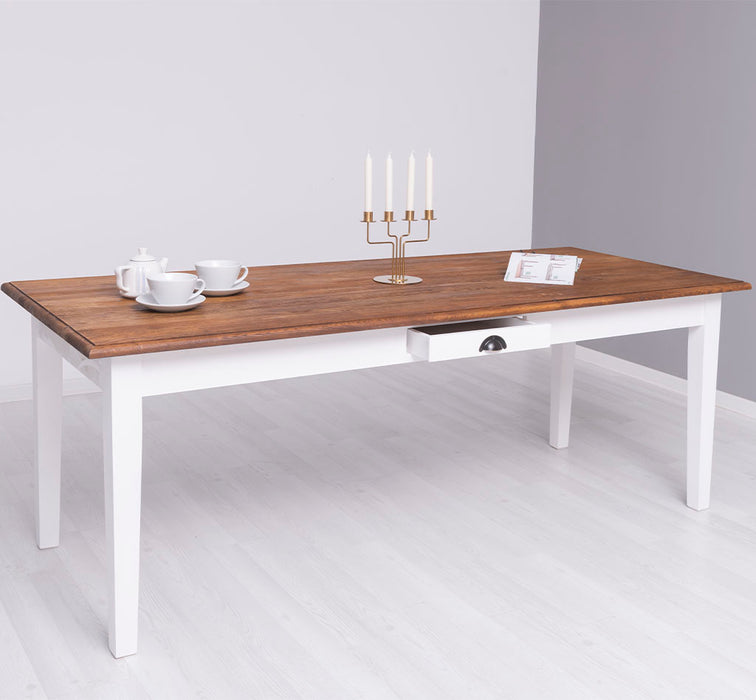 Großer Esstisch aus Massivholz mit Schublade - Tischplatte aus Eiche