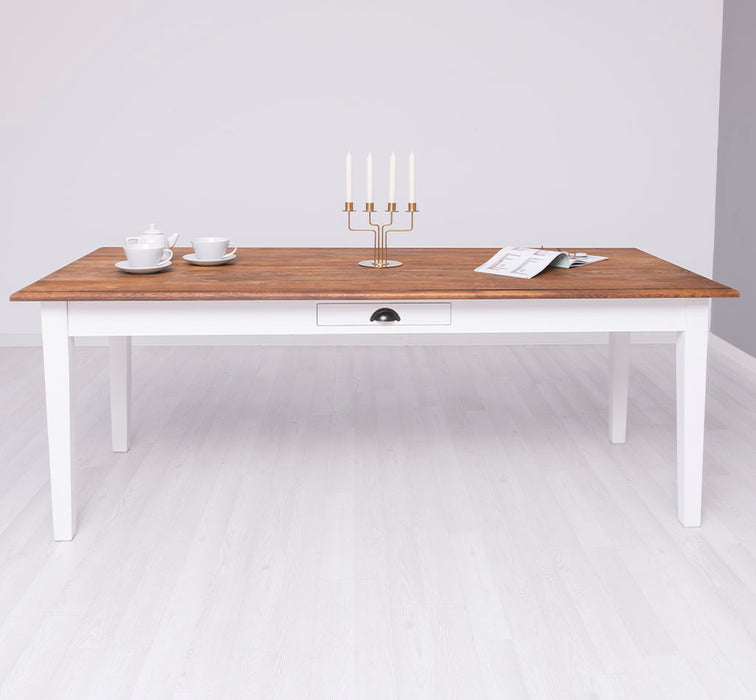 Großer Esstisch aus Massivholz mit Schublade - Tischplatte aus Eiche