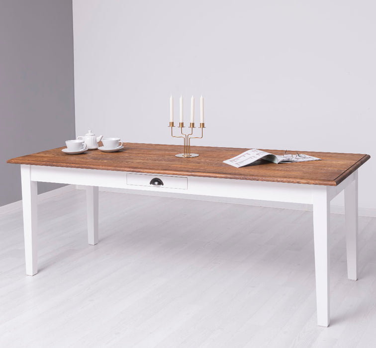 Großer Esstisch aus Massivholz mit Schublade - Tischplatte aus Eiche