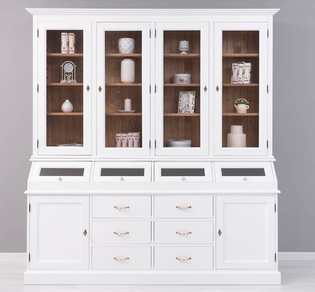 Großer Esszimmerschrank aus Massivholz mit Display und Kippfächern — Massivholzmöbel-Becker