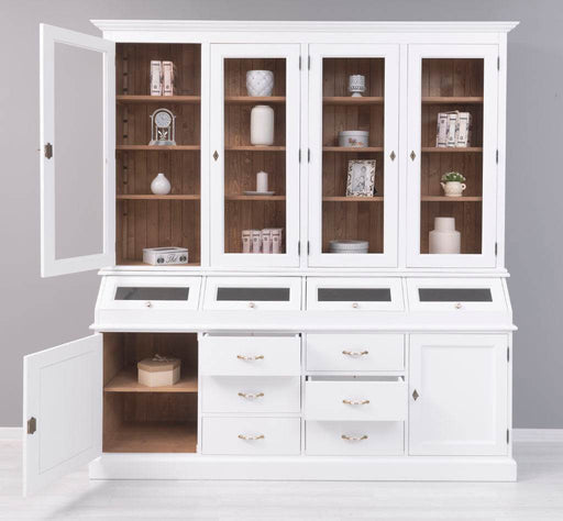 Großer Esszimmerschrank aus Massivholz mit Display und Kippfächern -