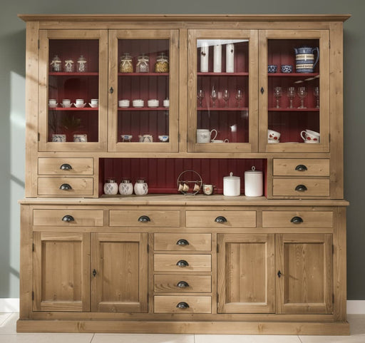 Großer Geschirrschrank aus Massivholz | Vitrine | 2-teilig | 8 Türen | 12 Schubladen -