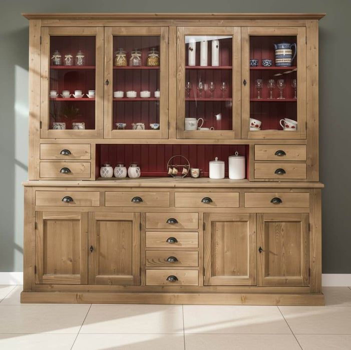 Großer Geschirrschrank aus Massivholz | Vitrine | 2-teilig | 8 Türen | 12 Schubladen -